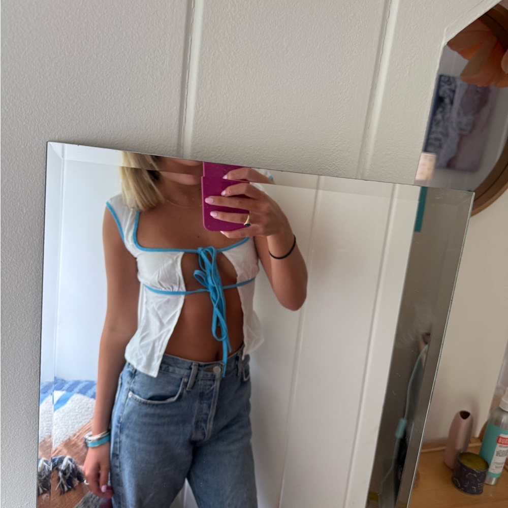 Peppermayo White and Blue Strappy Top